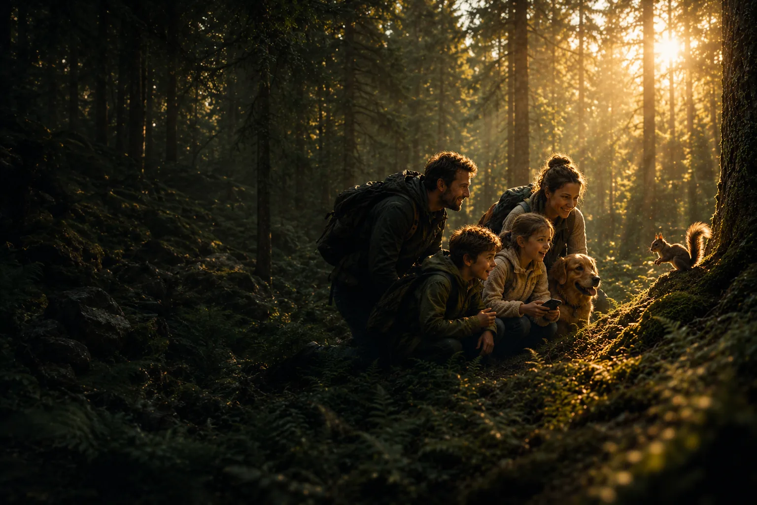 A family watching the sunset together